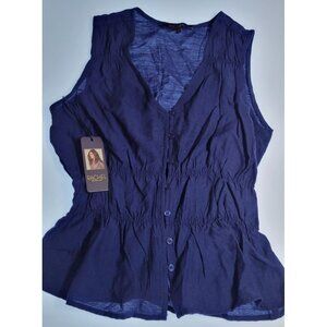 Rachel Rachel Roy Sleeveless Blouse S Navy Blue V-Neck Shirred NWT